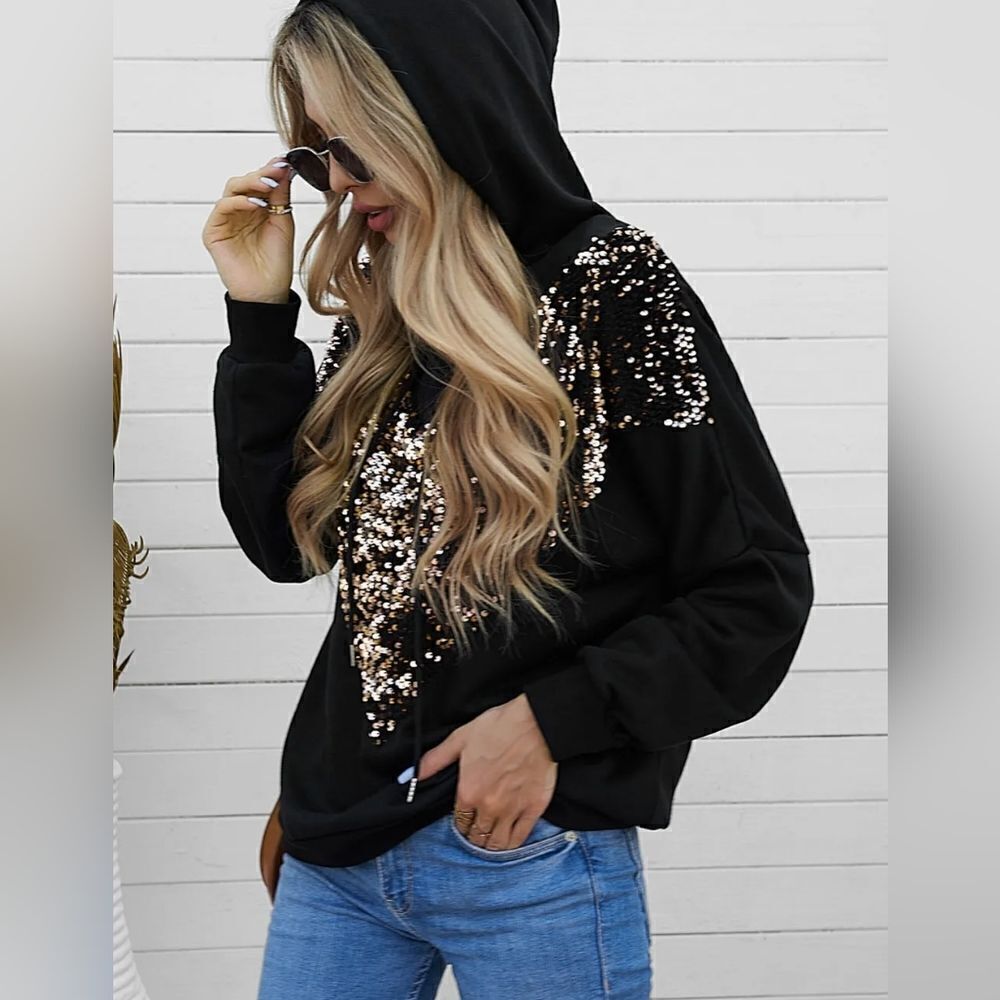Bronze Sequin Chevron Hoodie sz M
